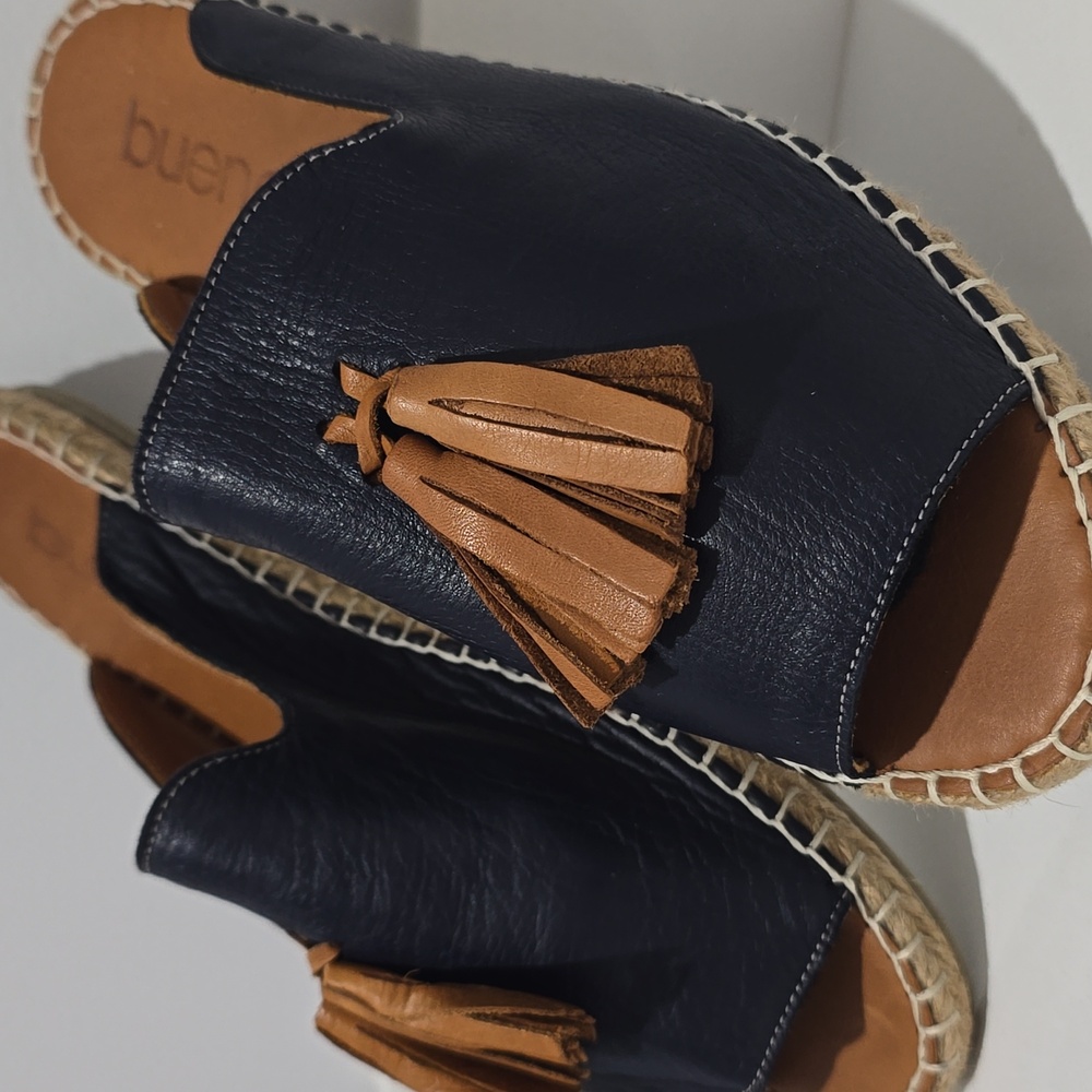 Bueno Blue and Tan Espadrille Flats with Tassels
